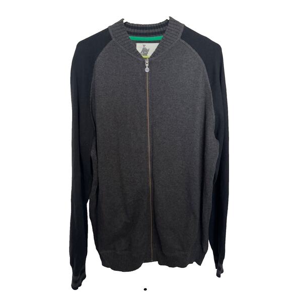 LinkSoul Golf Full Zip Sweater Mens L Dark Gray and Black Raglan Style Cotton - Picture 1 of 7